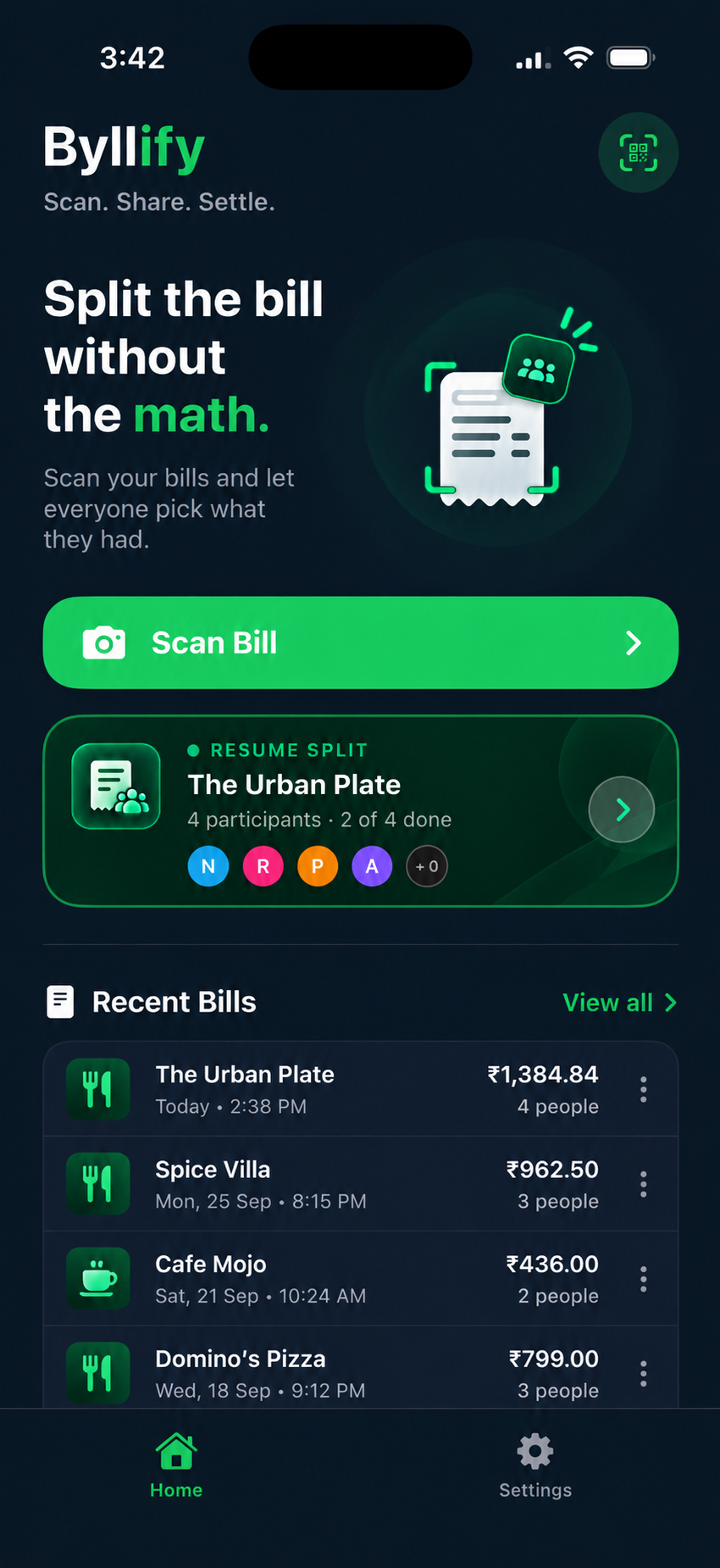 Byllify Home Screen